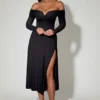 Vestido midi de corte A con encaje y tirantes cruzados Nerissa en negro