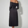 Vestido midi de corte A con encaje y tirantes cruzados Nerissa en negro