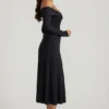 Vestido midi de corte A con encaje y tirantes cruzados Nerissa en negro