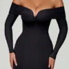 Vestido midi de corte A con encaje y tirantes cruzados Nerissa en negro