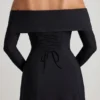 Vestido midi de corte A con encaje y tirantes cruzados Nerissa en negro