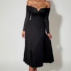 Vestido midi de corte A con encaje y tirantes cruzados Nerissa en negro