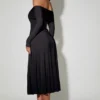 Vestido midi de corte A con encaje y tirantes cruzados Nerissa en negro