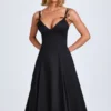 Vestido midi de corte A con lazo Mallory en negro