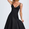 Vestido midi de corte A con lazo Mallory en negro