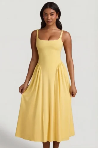 Vestido midi de corte A de modal Aireen en amarillo pastel