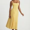 Vestido midi de corte A de modal Aireen en amarillo pastel