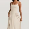 Vestido midi de corte A de modal Aireen en color marfil