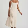 Vestido midi de corte A de modal Aireen en color marfil