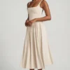 Vestido midi de corte A de modal Aireen en color marfil