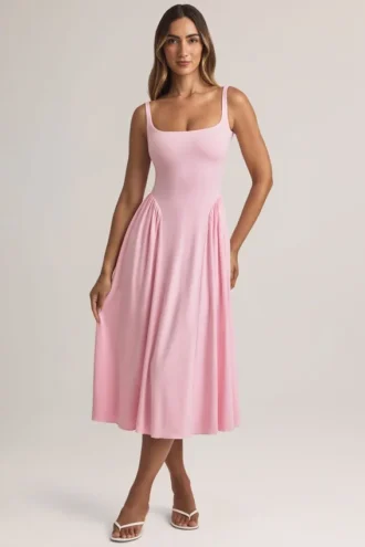 Vestido midi de corte A de modal Aireen en rosa pastel