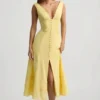 Vestido midi de corte A de popelín de algodón Aralisse en amarillo pastel