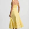 Vestido midi de corte A de popelín de algodón Aralisse en amarillo pastel