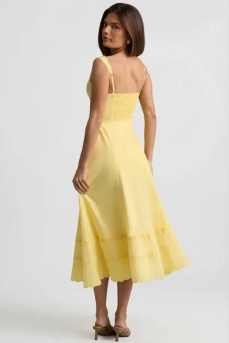 Vestido midi de corte A de popelín de algodón Aralisse en amarillo pastel