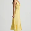 Vestido midi de corte A de popelín de algodón Aralisse en amarillo pastel