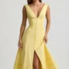 Vestido midi de corte A de popelín de algodón Aralisse en amarillo pastel