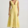 Vestido midi de corte A de popelín de algodón Aralisse en amarillo pastel