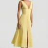 Vestido midi de corte A de popelín de algodón Aralisse en amarillo pastel
