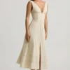 Vestido midi de corte A de popelín de algodón Aralisse en color marfil