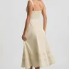 Vestido midi de corte A de popelín de algodón Aralisse en color marfil
