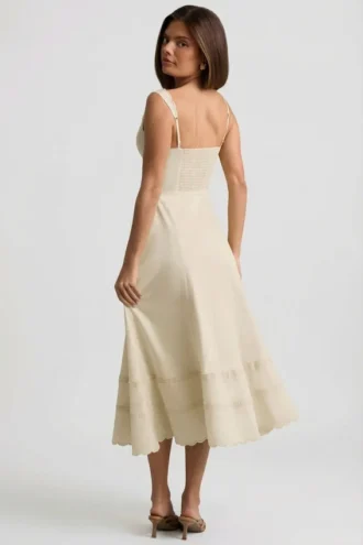 Vestido midi de corte A de popelín de algodón Aralisse en color marfil