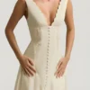 Vestido midi de corte A de popelín de algodón Aralisse en color marfil