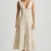 Vestido midi de corte A de popelín de algodón Aralisse en color marfil