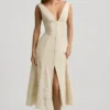 Vestido midi de corte A de popelín de algodón Aralisse en color marfil