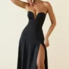 Vestido midi de corte A sin tirantes de jersey elástico Joely en negro