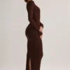 Vestido midi de manga larga Ori Modal Peekaboo en marrón chocolate