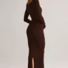 Vestido midi de manga larga Ori Modal Peekaboo en marrón chocolate