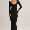 Vestido midi de manga larga Ori Modal Peekaboo en negro