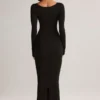Vestido midi de manga larga Ori Modal Peekaboo en negro