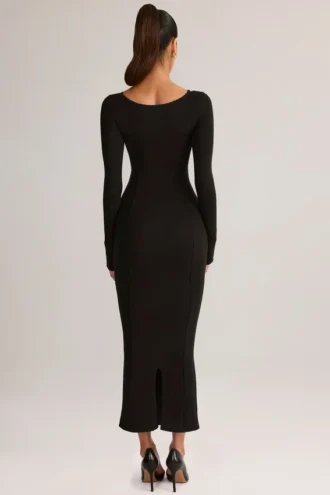 Vestido midi de manga larga Ori Modal Peekaboo en negro