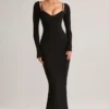 Vestido midi de manga larga Ori Modal Peekaboo en negro