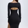 Vestido midi de manga larga y cuello cuadrado Sawyer de modal en negro