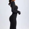 Vestido midi de manga larga y cuello cuadrado Sawyer de modal en negro