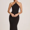Vestido midi de modal con cuello halter Karissa en negro