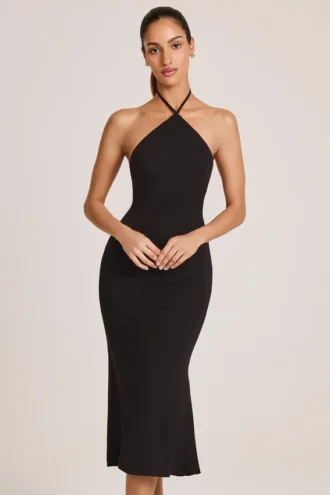 Vestido midi de modal con cuello halter Karissa en negro