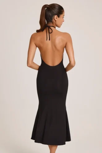 Vestido midi de modal con cuello halter Karissa en negro