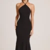 Vestido midi de modal con cuello halter Karissa en negro