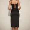 Vestido midi de satén con corsé y escote redondeado de encaje Taliah en negro