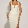 Vestido midi drapeado con adornos Eliora en blanco