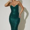 Vestido midi Eisley con cuello corazón y adornos en verde azulado