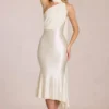 Vestido midi Giada con detalle de pañuelo en color marfil