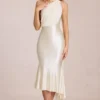 Vestido midi Giada con detalle de pañuelo en color marfil