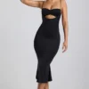 Vestido midi Julane de jersey elástico con fruncidos y aberturas en negro