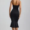 Vestido midi Julane de jersey elástico con fruncidos y aberturas en negro