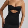 Vestido midi Julane de jersey elástico con fruncidos y aberturas en negro
