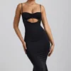 Vestido midi Julane de jersey elástico con fruncidos y aberturas en negro